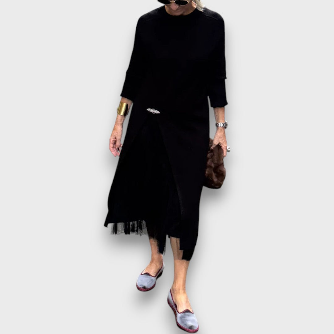 Aria | Robe Midi en Tricot et Tulle Superposée