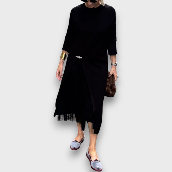 Aria | Robe Midi en Tricot et Tulle Superposée