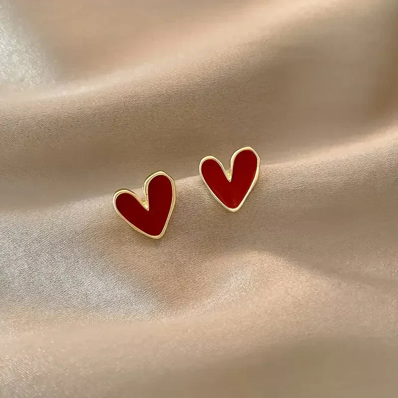 Antique Red Heart Gold Earrings | Gold