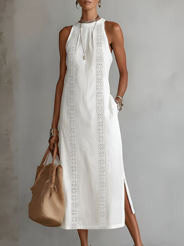Jimena | Robe midi brodée à col mandarin décontracté