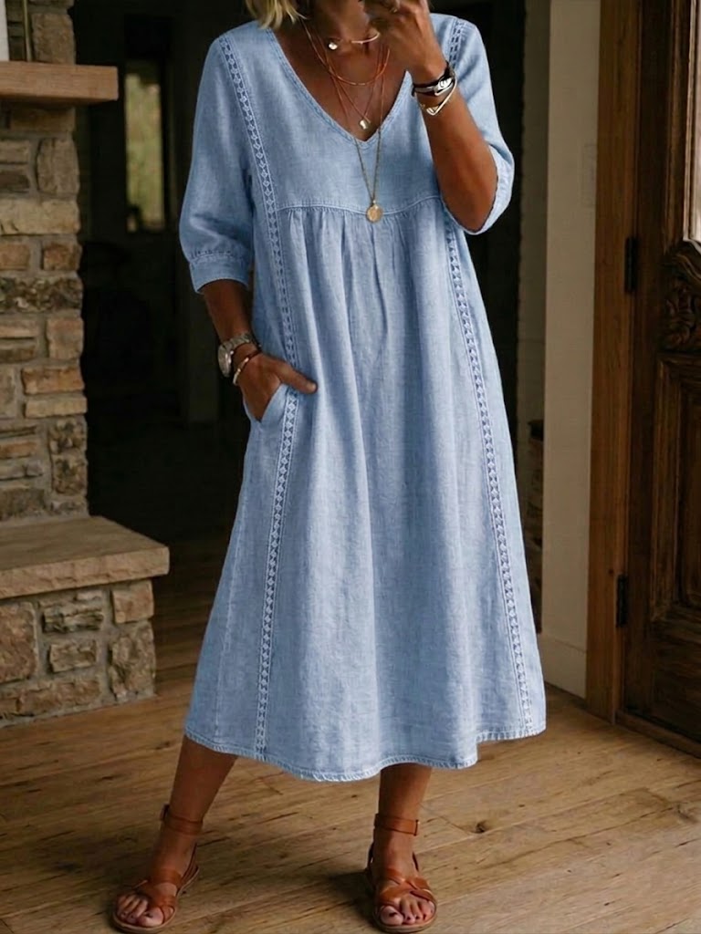 Aurélie | Robe Ample Lin Et Coton À Dentelle