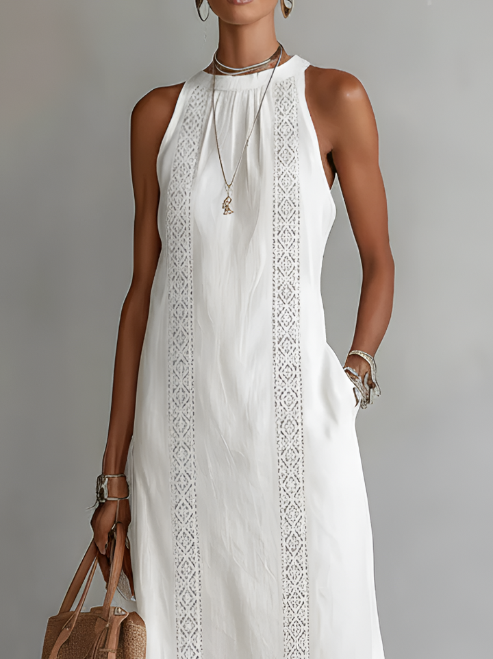 Jimena | Robe midi brodée à col mandarin décontracté