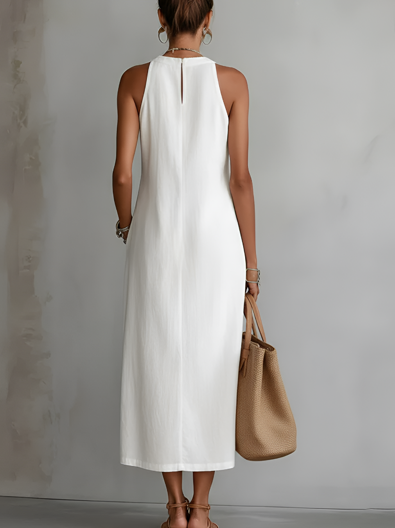 Jimena | Robe midi brodée à col mandarin décontracté