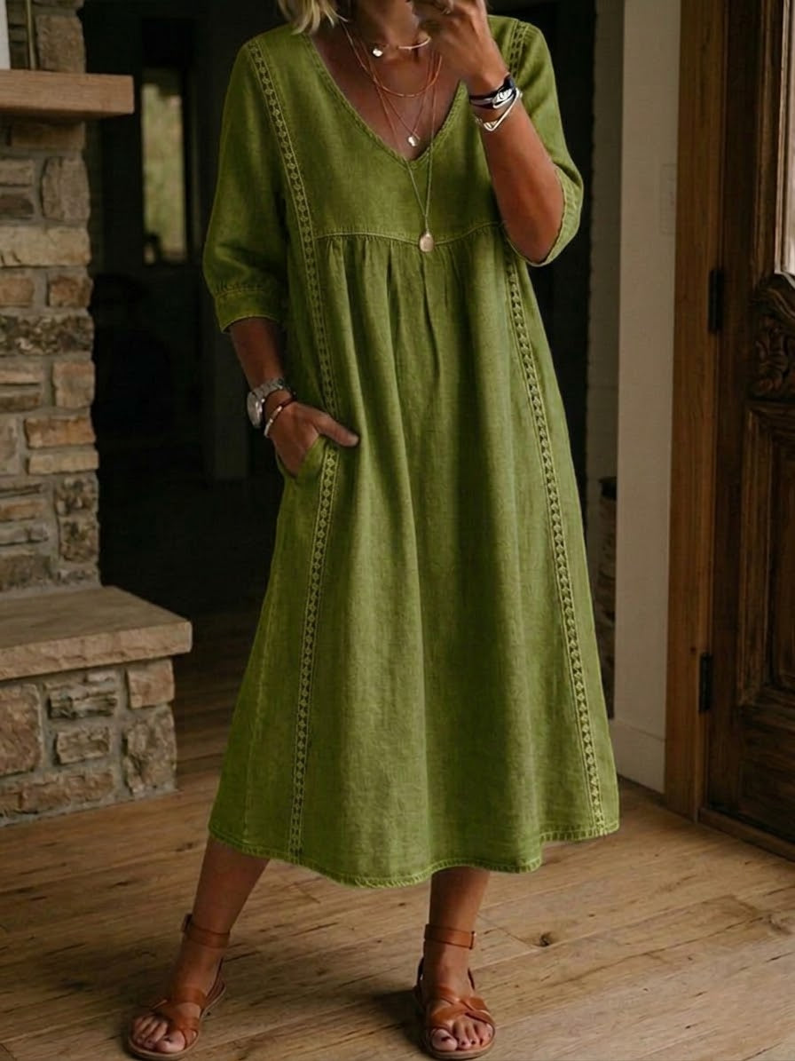 Aurélie | Robe Ample Lin Et Coton À Dentelle