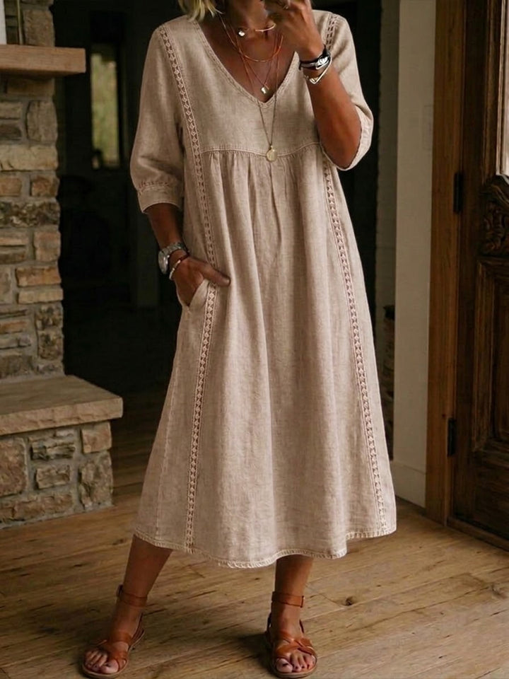 Aurélie | Robe Ample Lin Et Coton À Dentelle