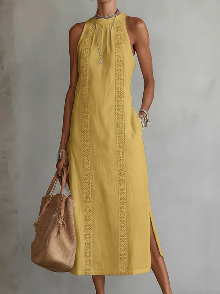 Jimena | Robe midi brodée à col mandarin décontracté