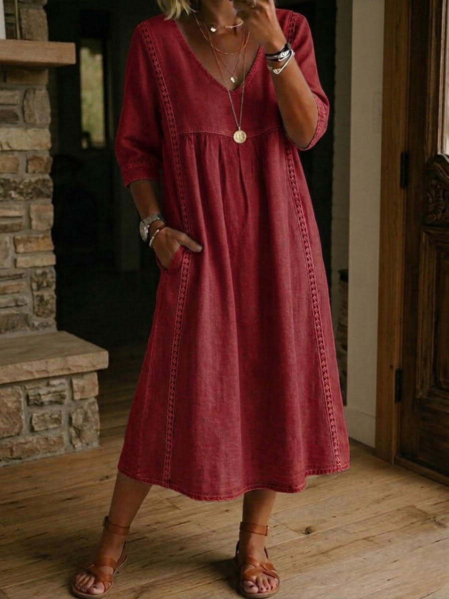 Aurélie | Robe Ample Lin Et Coton À Dentelle