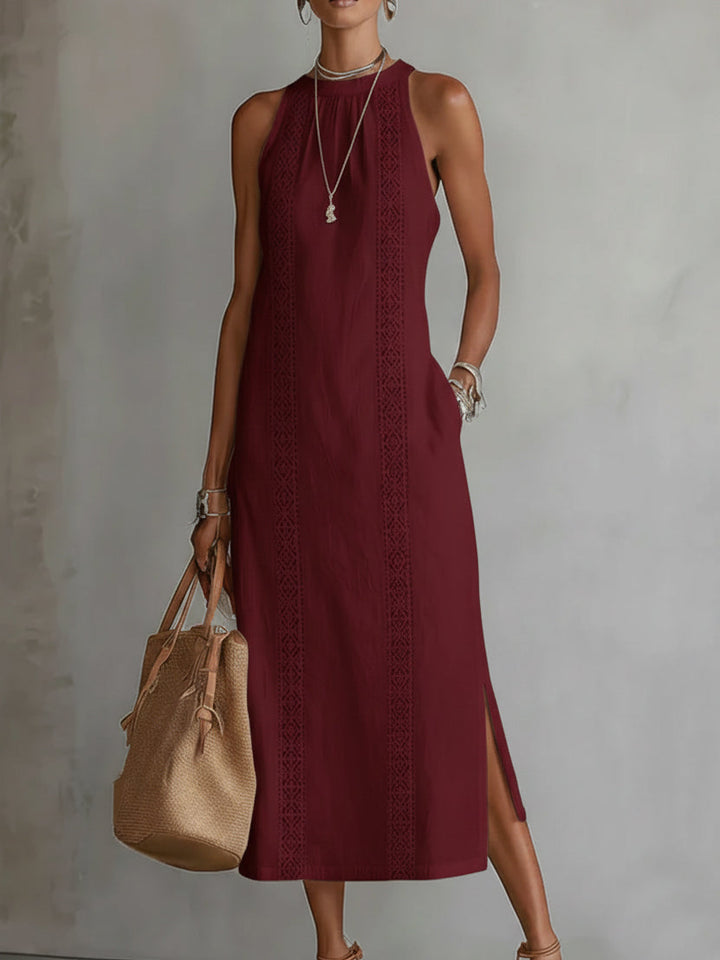 Jimena | Robe midi brodée à col mandarin décontracté