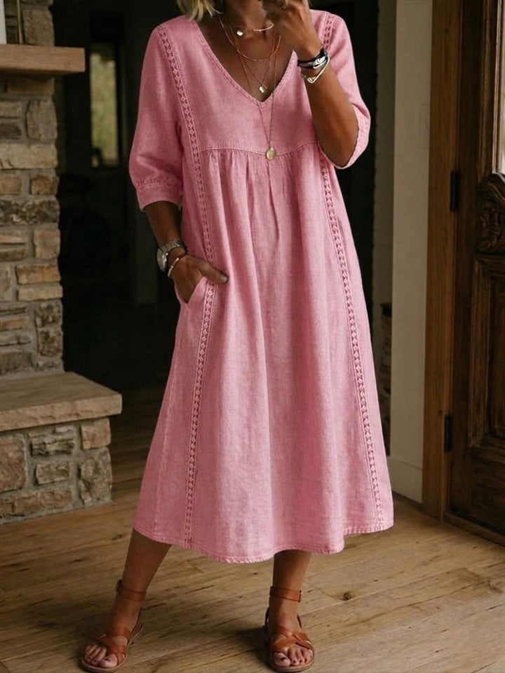 Aurélie | Robe Ample Lin Et Coton À Dentelle