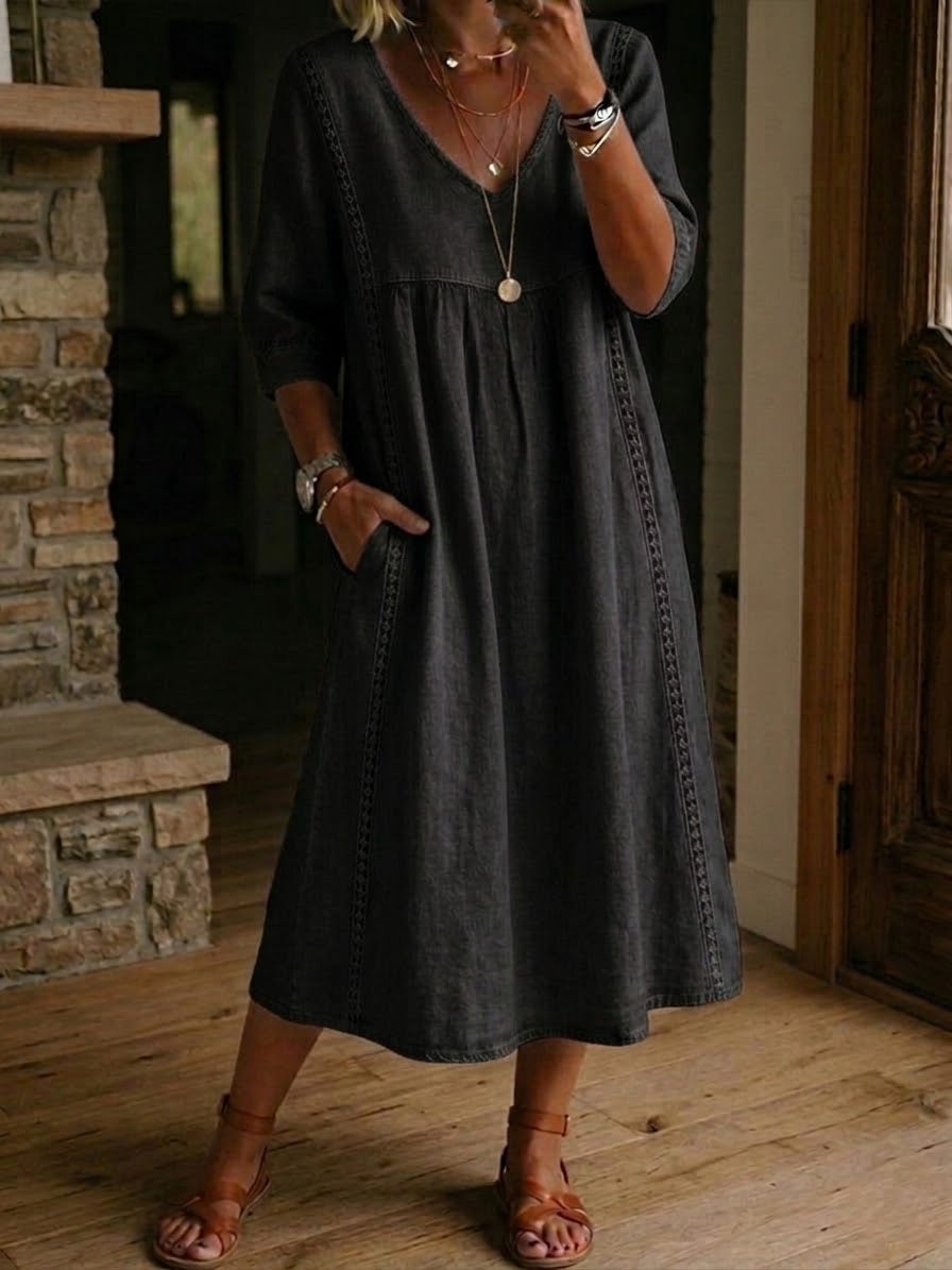 Aurélie | Robe Ample Lin Et Coton À Dentelle