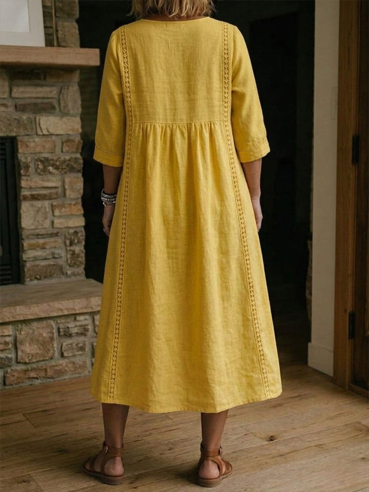 Aurélie | Robe Ample Lin Et Coton À Dentelle