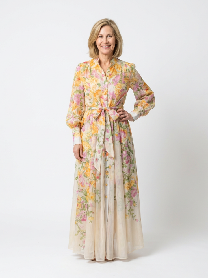 Cressida | Robe Maxi Longue à Manches Longues Florale Transparente