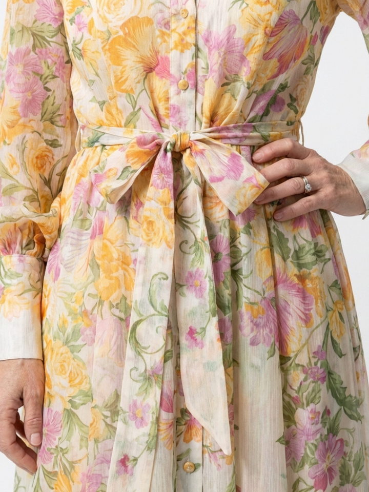 Cressida | Robe Maxi Longue à Manches Longues Florale Transparente
