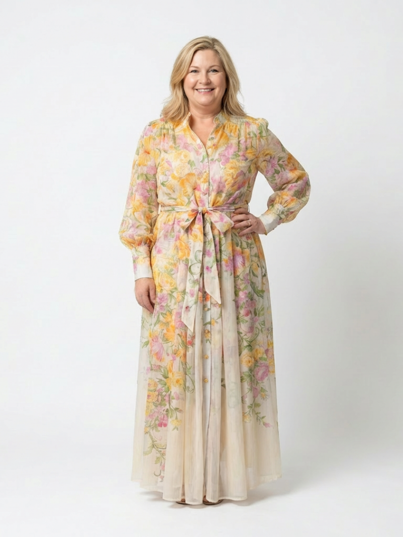 Cressida | Robe Maxi Longue à Manches Longues Florale Transparente