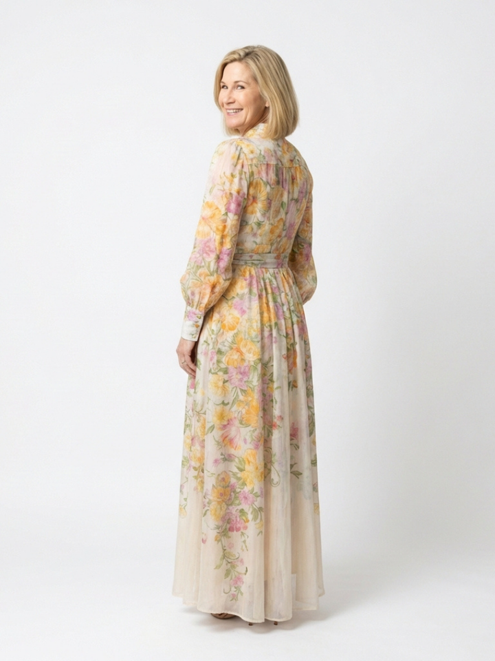 Cressida | Robe Maxi Longue à Manches Longues Florale Transparente