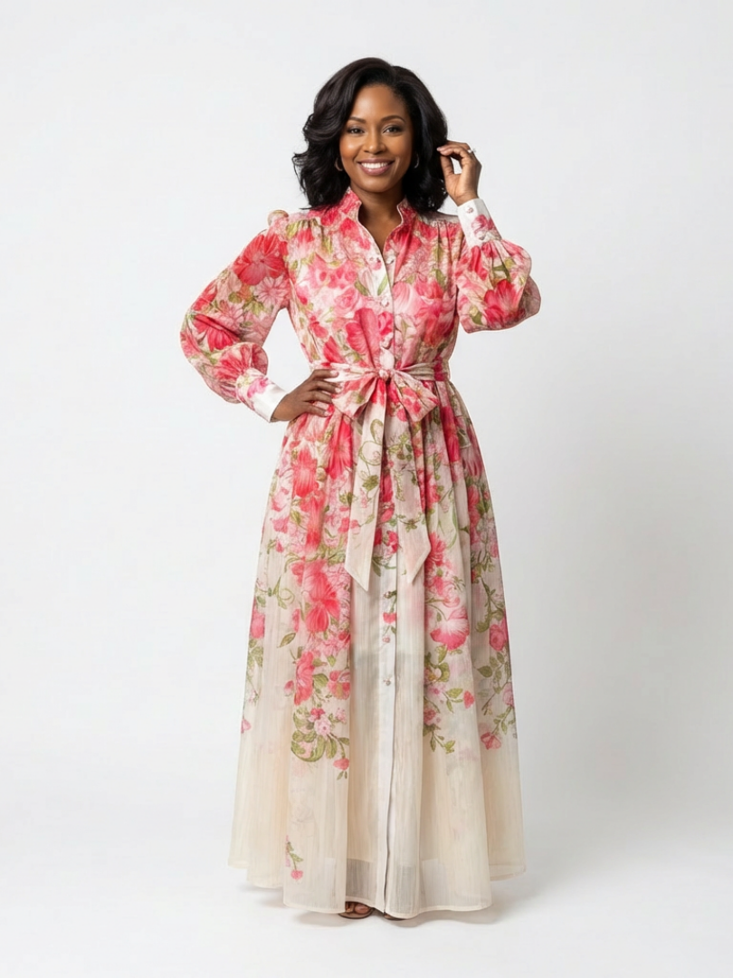 Cressida | Robe Maxi Longue à Manches Longues Florale Transparente