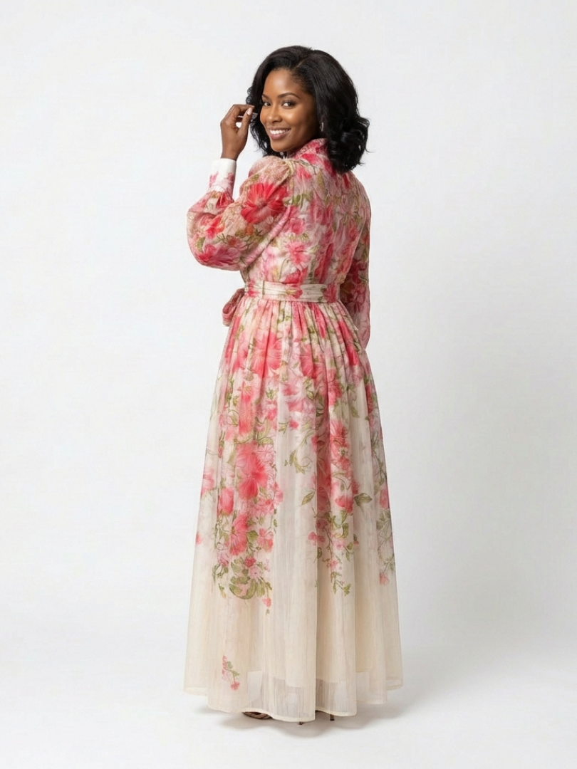 Cressida | Robe Maxi Longue à Manches Longues Florale Transparente