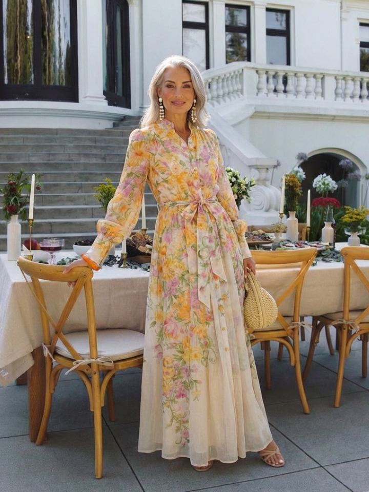 Cressida | Robe Maxi Longue à Manches Longues Florale Transparente