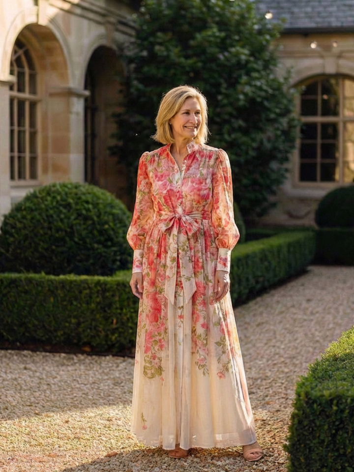 Cressida | Robe Maxi Longue à Manches Longues Florale Transparente